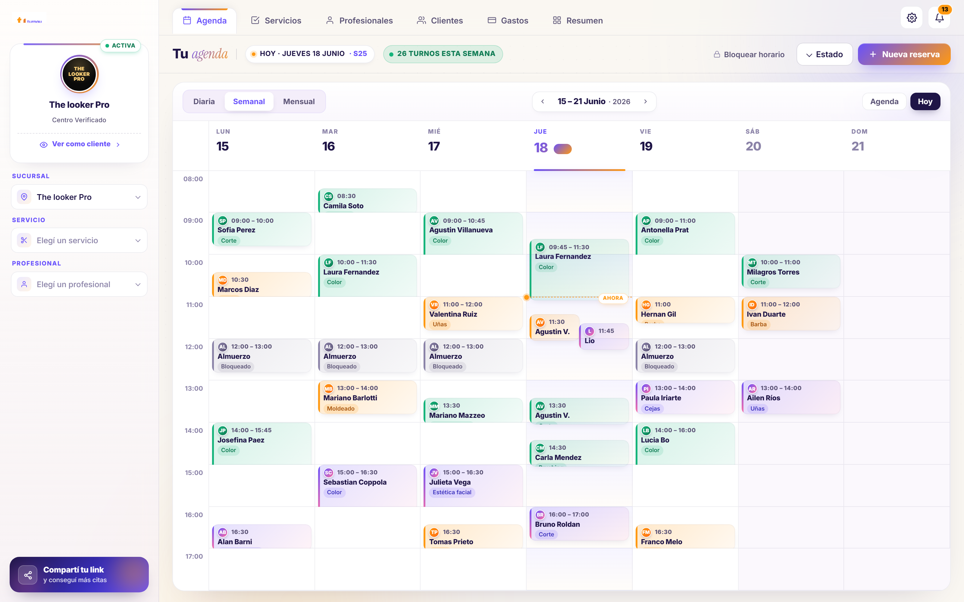 Agenda Turnau — vista semanal